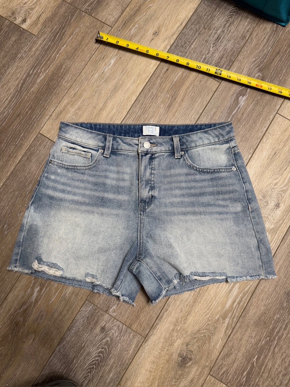Time and Tru Light Blue Distressed Denim Jean Shorts - Frayed Hem